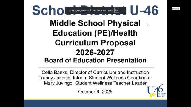 U‑46 proposes updated middle‑school PE and health curriculum, requests $65,512.88 for materials and training