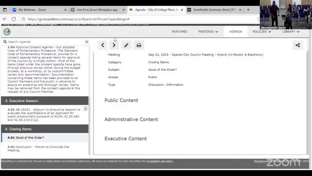 College Place officials outline multi‑panel interview process for mayoral appointment
