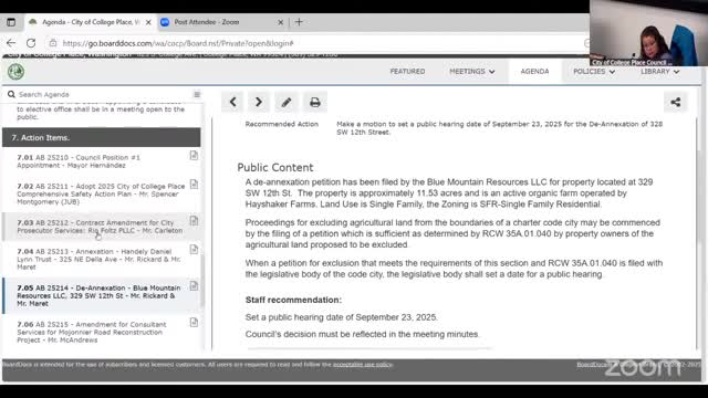 Council sets Sept. 23 hearing for Blue Mountain/Walla Walla Land Trust de‑annexation of farm land