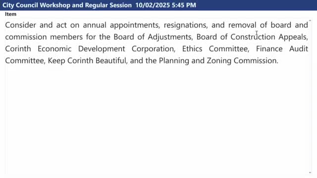 Corinth council unanimously approves annual appointments to boards and commissions