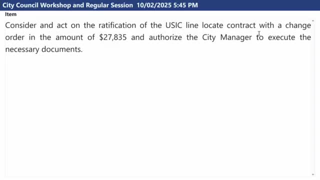 Corinth ratifies change order for USIC line locating after billing overage; council approves $37,835