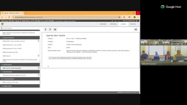 Northwestern Lehigh SD board approves resolution to withhold 29% charter payments starting October