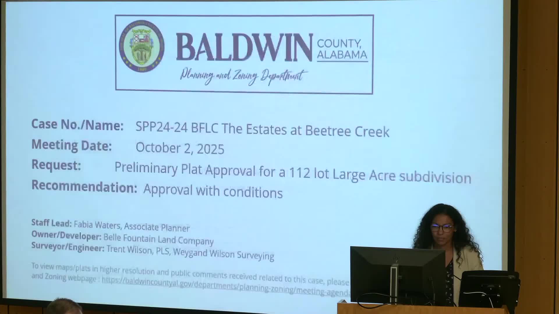 Planning commission approves 112‑lot Beechree Creek large‑acre subdivision with 14 wetland crossings