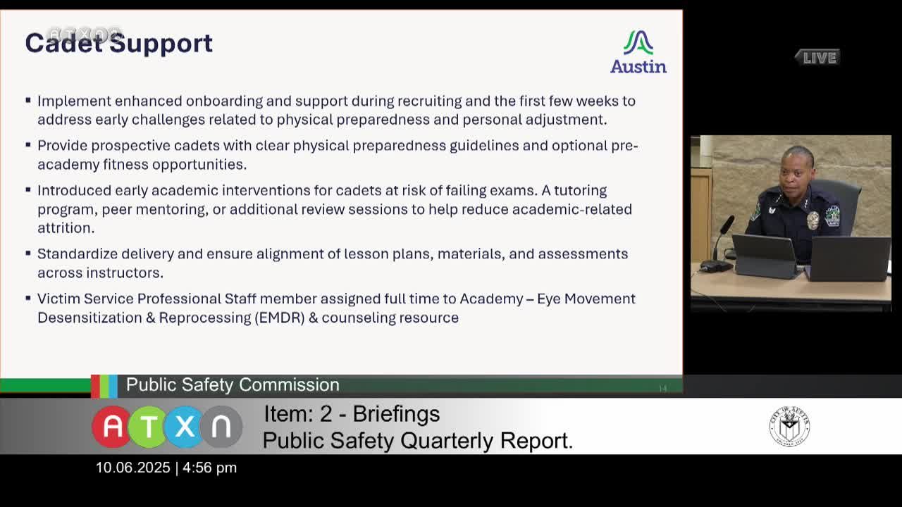 Public Safety Commission approves working‑group recommendation to audit Cadet Training Academy and pause staff reassignments