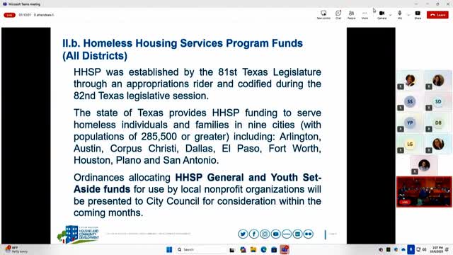 Housing department seeks acceptance of $1.67 million in state HHSP funds for homelessness services, including $405,040 youth set‑aside