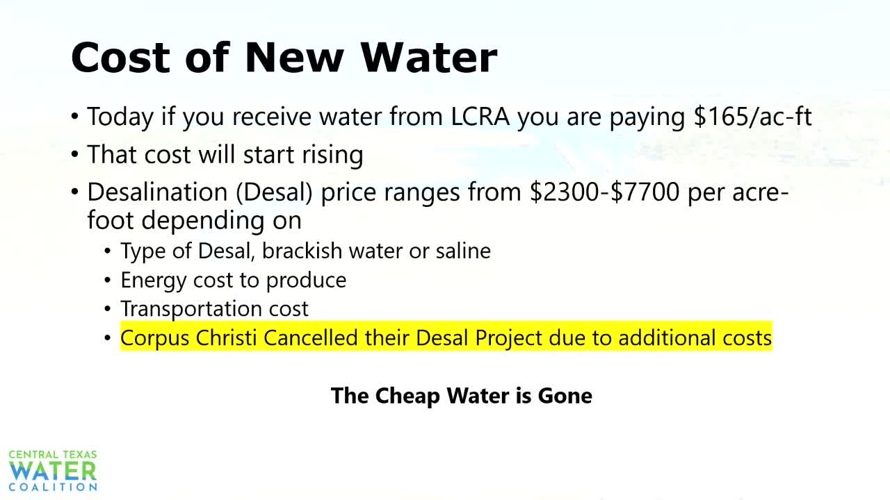 LCRA Discusses Arbuckle Reservoir Plans Amid Rising Desalination Costs