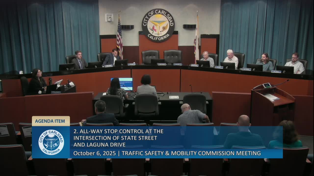 Commission backs staff recommendation for all-way stop at State Street and Laguna Drive; will seek City Council ordinance