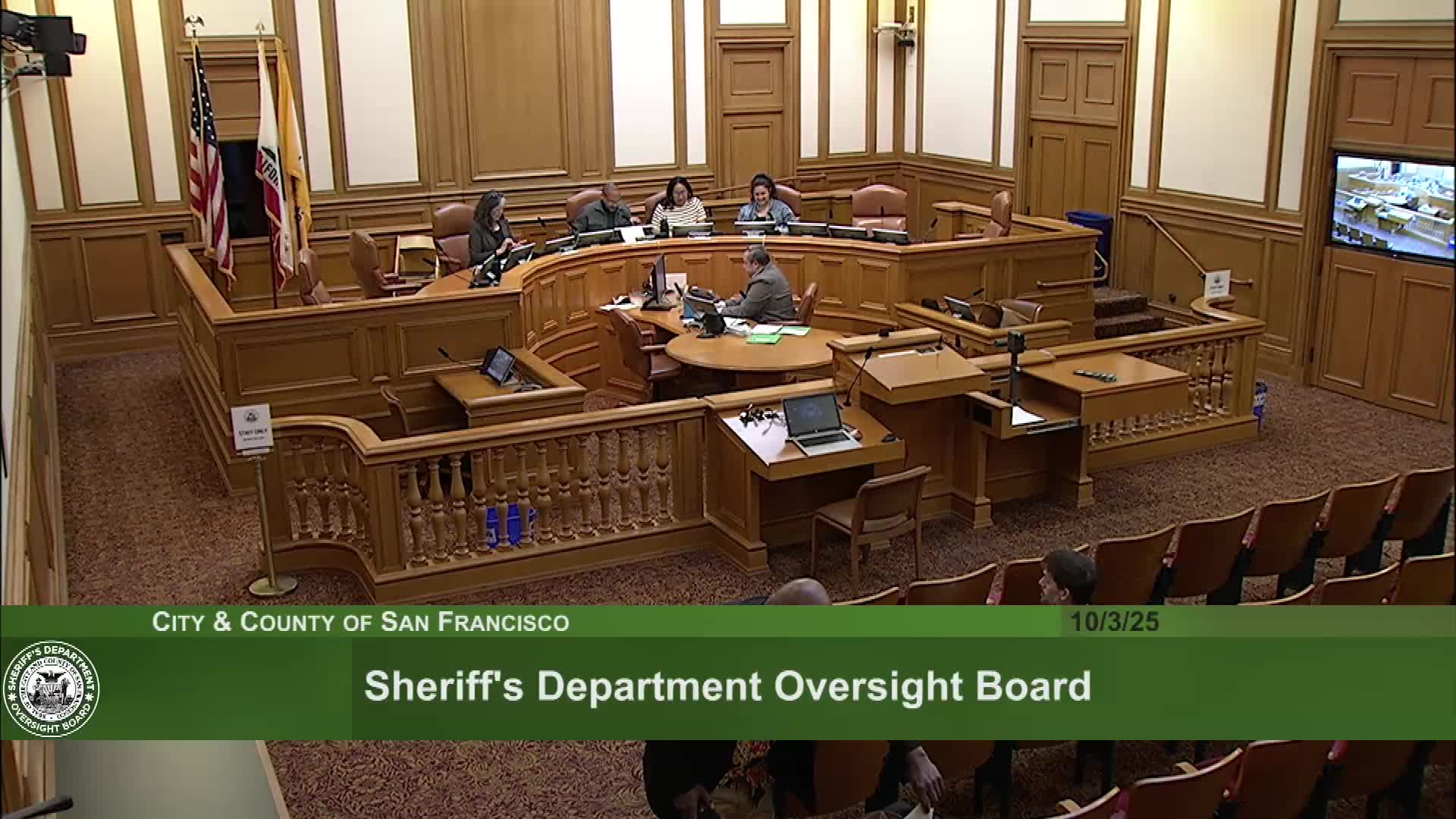 San Francisco Sheriff Department Oversight Board Approves Q3 2025 Report and Elects New President