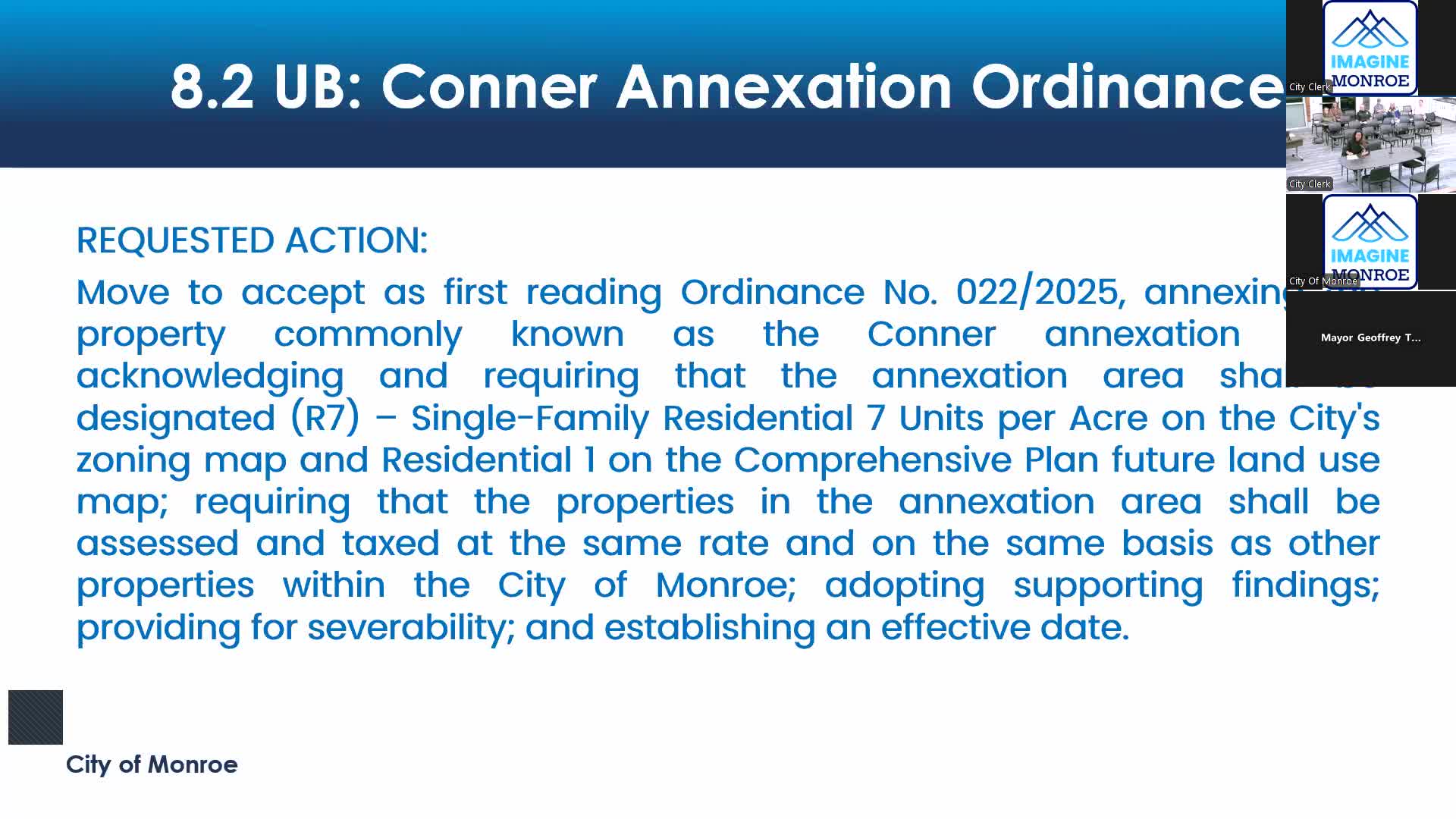 Council approves first reading to annex Conner parcel near Monroe High School