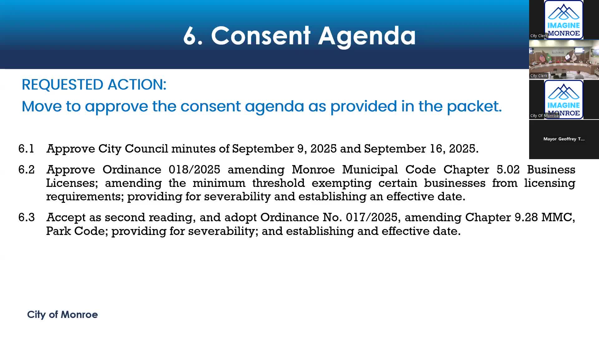 Monroe adopts park‑code revisions and directs staff to report on open carry