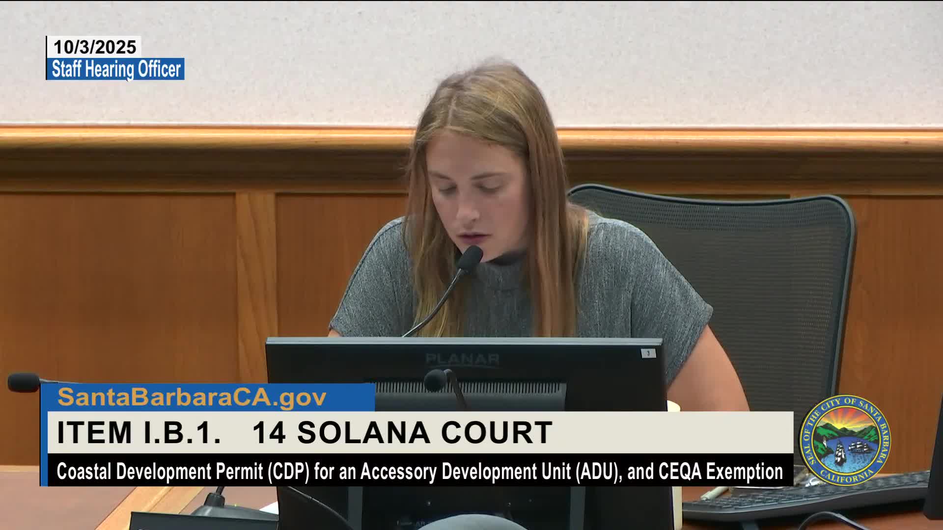 Staff hearing officer approves 644‑square‑foot ADU at 14 Solana Court; decision not appealable