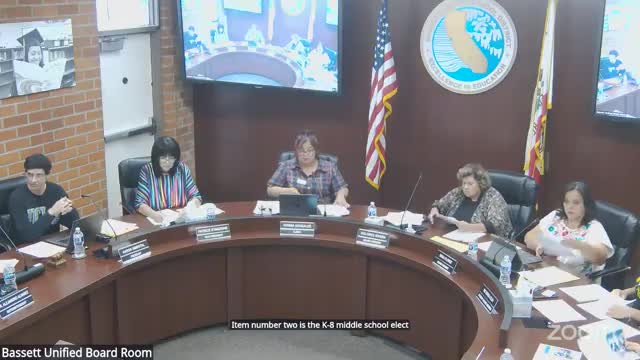 Bassett Unified outlines middle school electives, plans to link courses to high‑school pathways