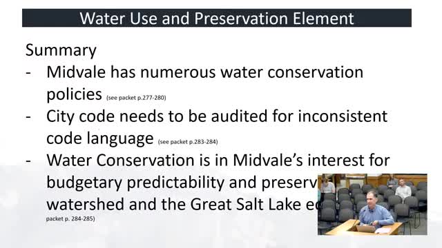 Council adopts Water Use and Preservation element; staff to pursue code updates and funding