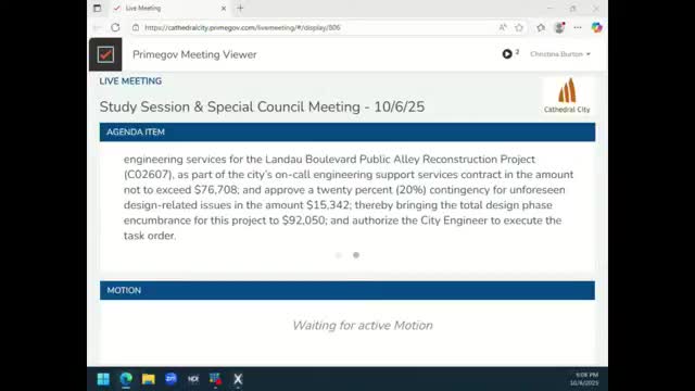Council authorizes design task order for Landau Boulevard public alley using SB1 funds