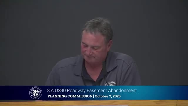 Planning Commission approves abandonment of 60-foot US‑40 roadway easement to clear parcel map for TMWA tank