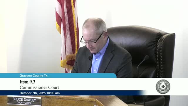 Grayson County approves co‑responder expansion, jail reentry coordinator match, tollway fee increase and multiple routine contracts and plats