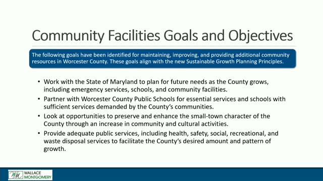 County staff and consultants review draft comprehensive‑plan chapters on facilities, economic development and transportation