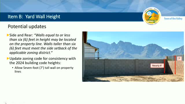 Oro Valley Planning Commission reviews zoning amendment for increased wall heights