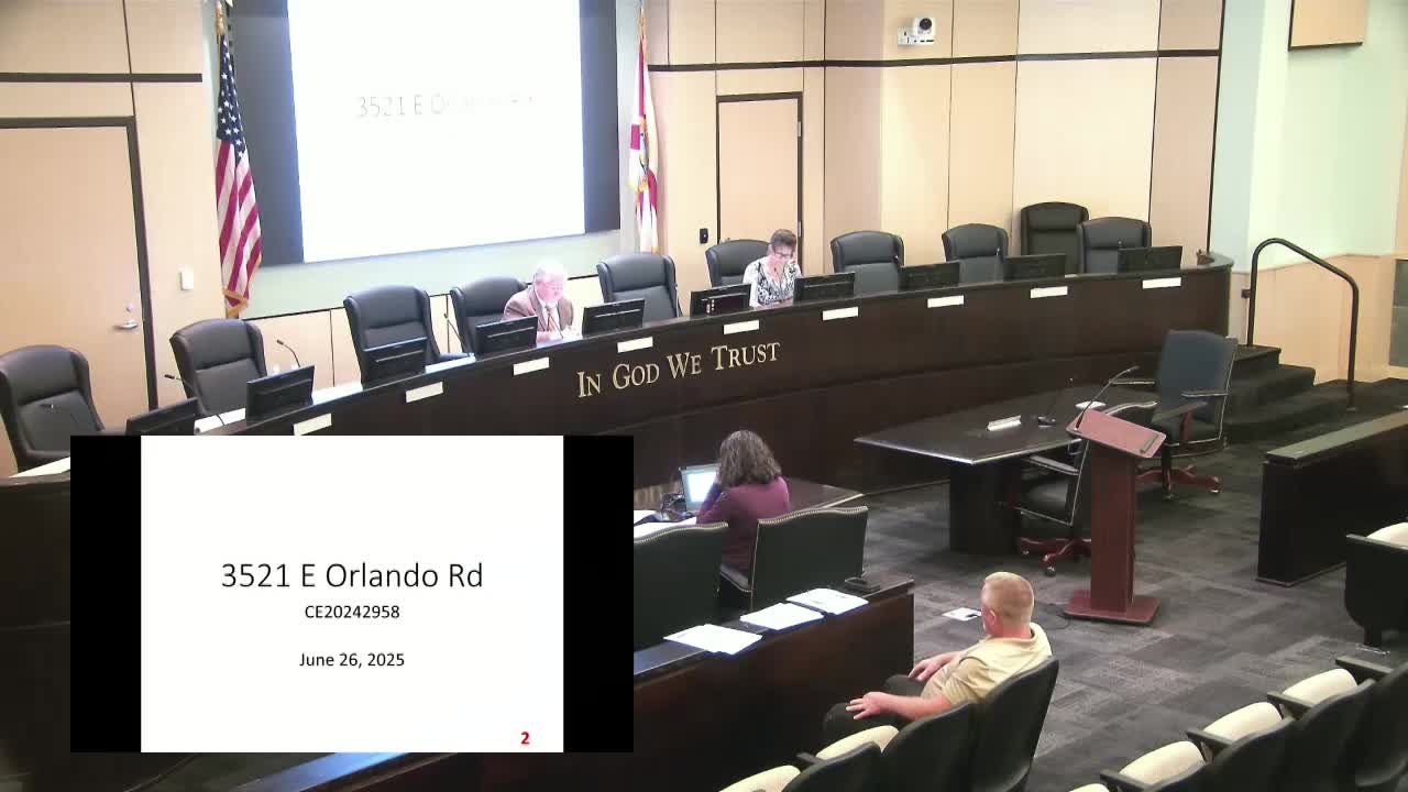 Final hearings closed: 3605 East Orlando Road and 3521 East Orlando Road found brought into compliance after abatement