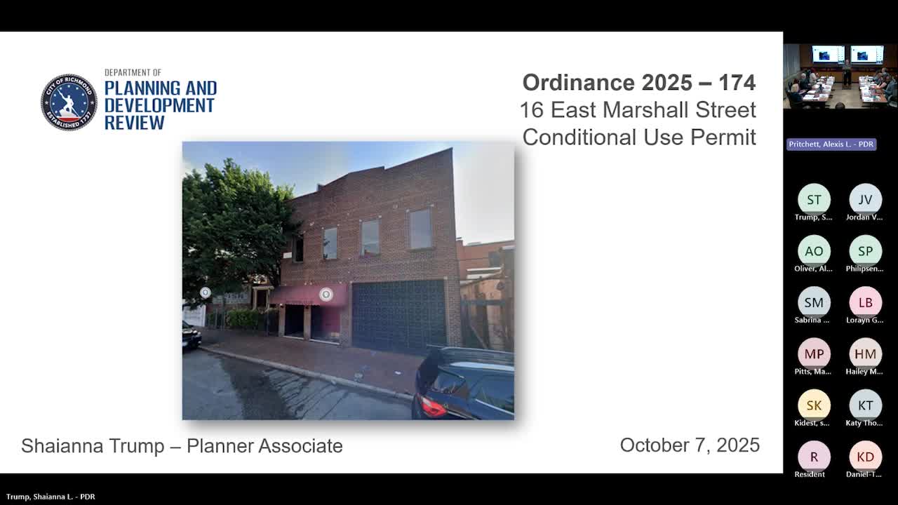 Planning commission approves conditional use permit for 16 E. Marshall Street nightclub with owner-change review and restricted hours
