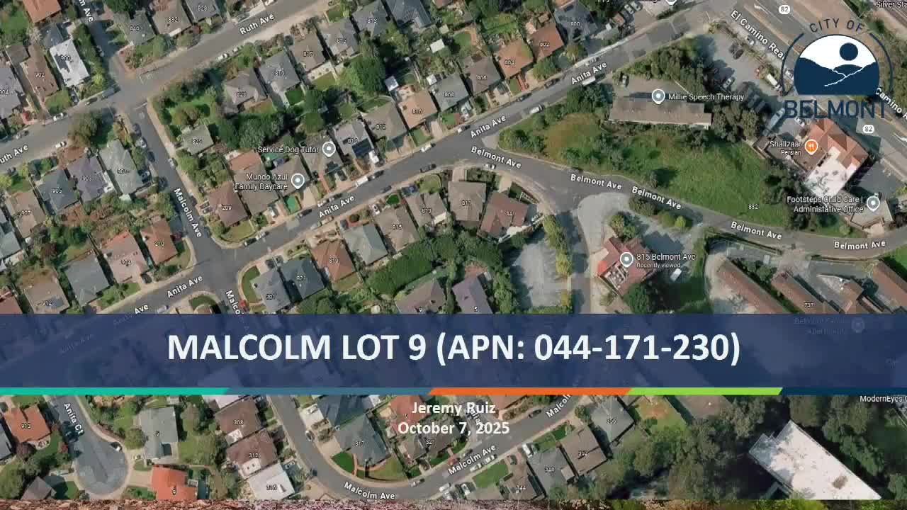 Belmont planning panel approves Lot 9 Malcolm Avenue single‑family home, allows removal of three protected trees