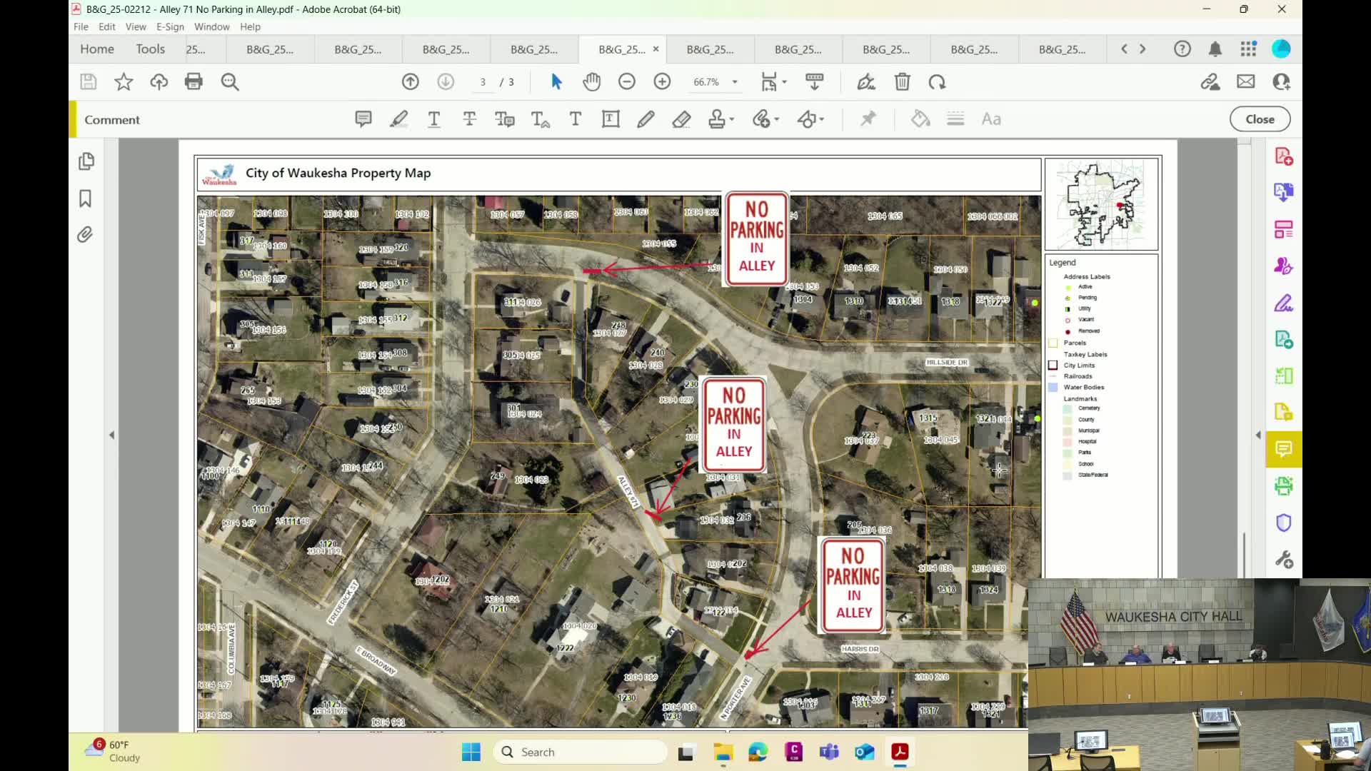 Committee approves 'no parking in alley' sign on Alley 71 near Porter and Frederick to address driveway obstruction