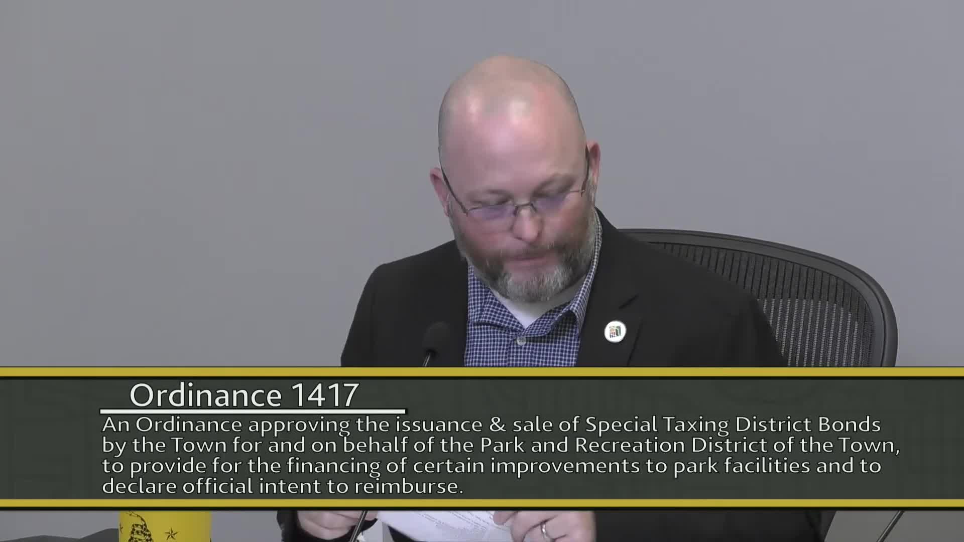 Council advances first reading of ordinance to issue special taxing district bonds for park improvements