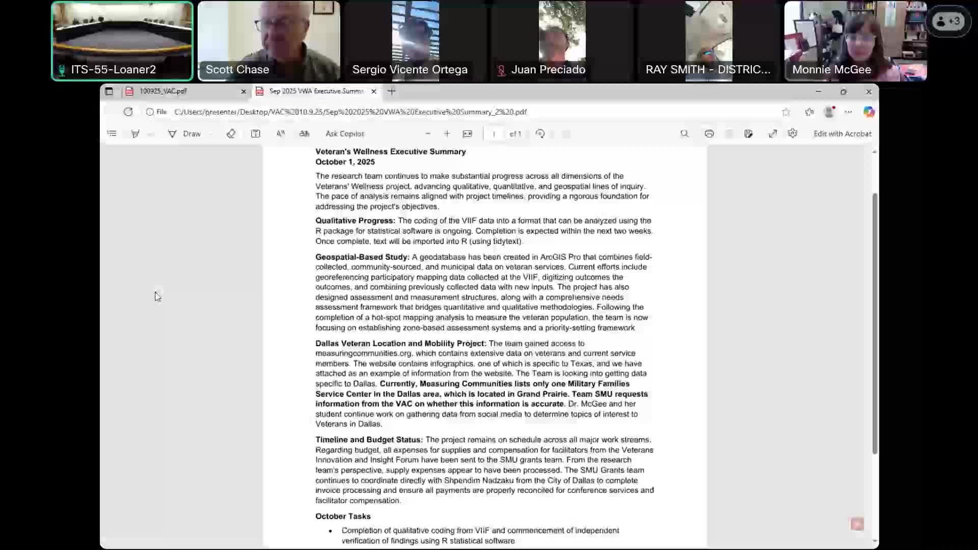 University team nearing geospatial phase of veterans well-being assessment; coding work still ongoing