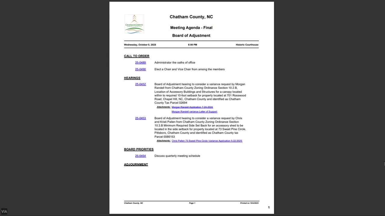 Chatham County board grants 5-foot variance for unpermitted canopy at 701 Rosswood Road