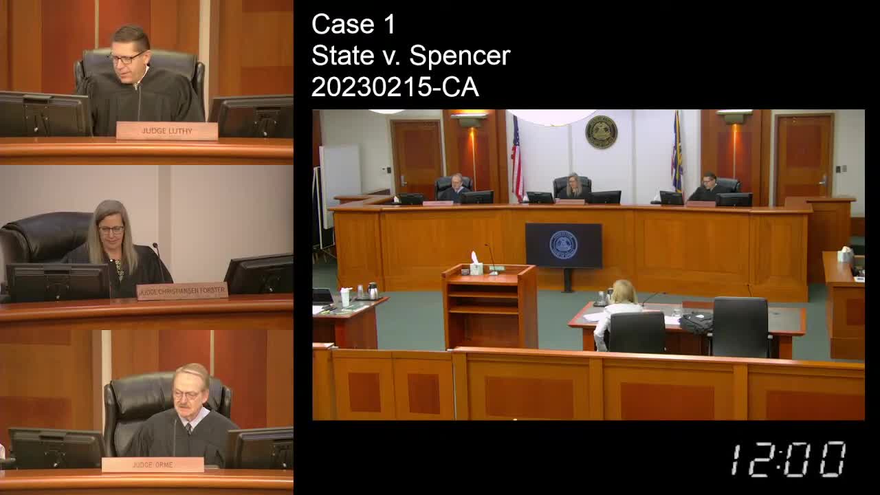 Utah Court of Appeals hears challenge to denial of directed verdict in Spencer case; court takes matter under advisement