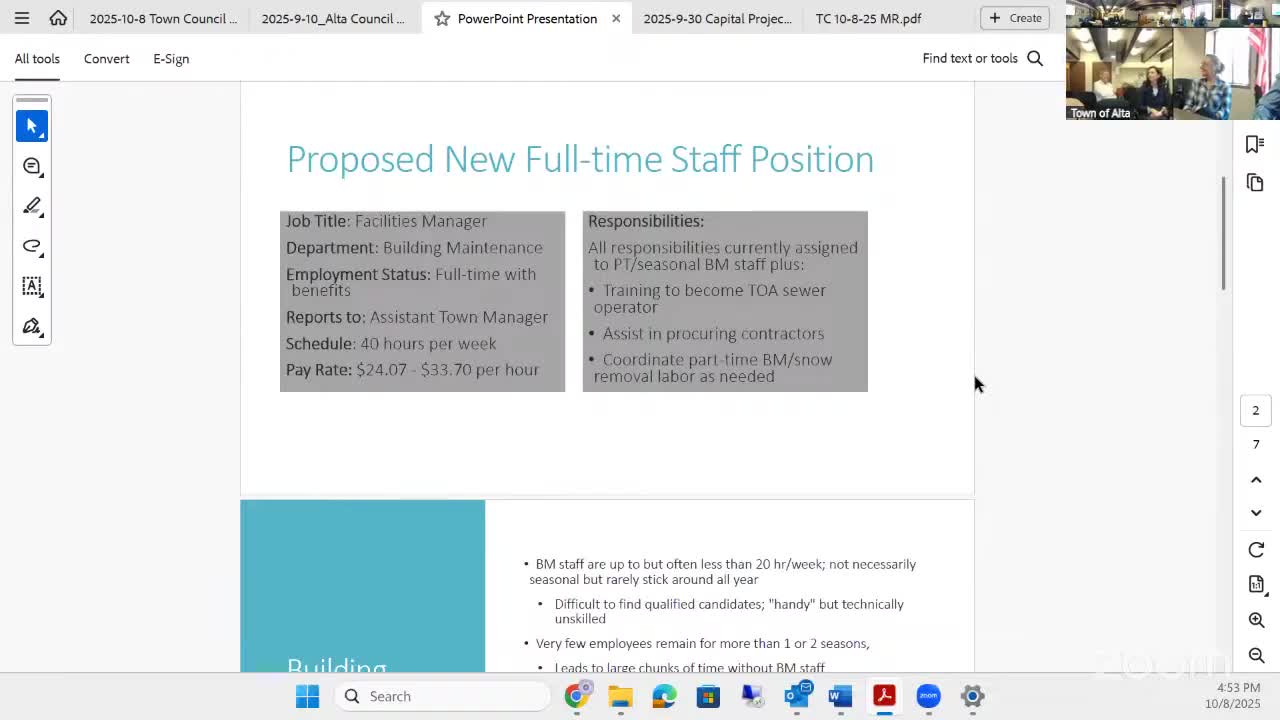 Council looks favorably on creating full‑time facilities manager; staff to draft budget amendment