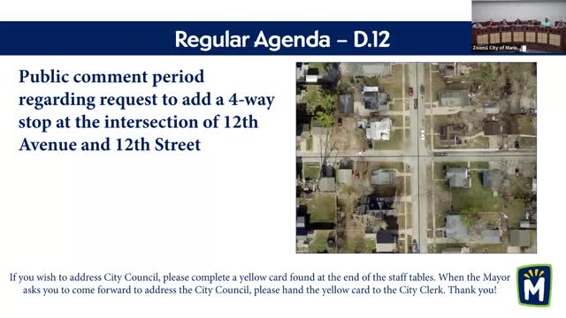 Council tables traffic-advisory resolutions for 12th Avenue/12th Street after visibility concerns; staff to study hedging and signage options