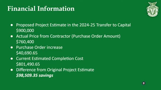 Board approves BI roof and turf purchase-order increases after staff says work remains within transfer-to-capital budget; public and some trustees press for bid