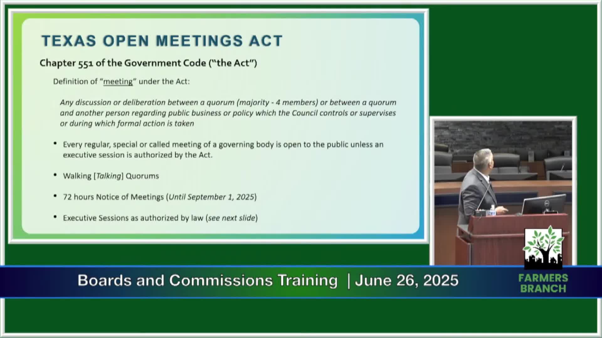 City attorney briefs Farmers Branch board members on open meetings, records and conflicts rules