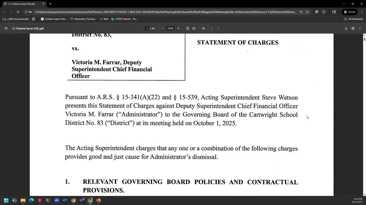 Cartwright board adopts statement of charges against CFO over IRS payments, authorizes notice of dismissal