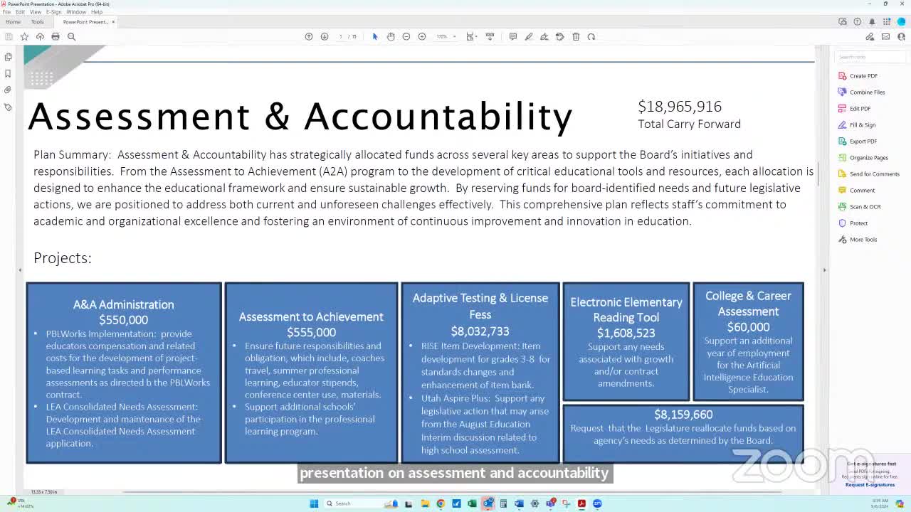 Assessment office asks board to retain carry‑forward for PBL and assessment adjustments