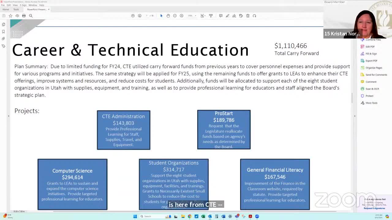 Finance committee backs CTE add‑on business case and a request for clarifying statute language and staff support