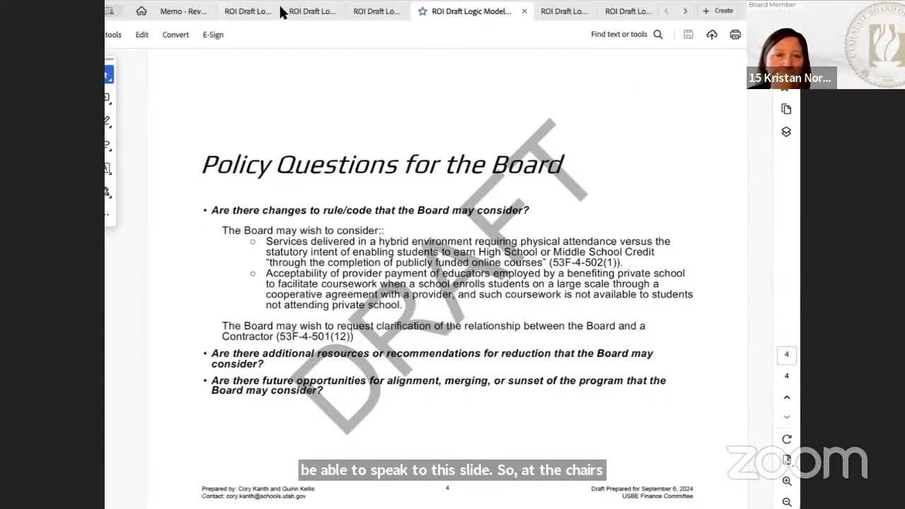 USBE staff outline policy issues as statewide online program shifts home/private students to contractor