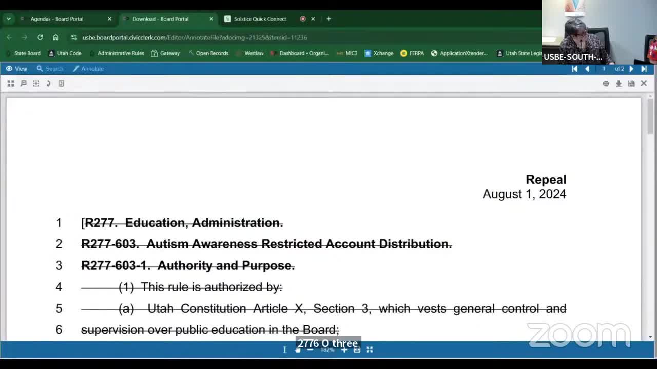 Committee votes to repeal board rule for autism awareness restricted account after fund moved