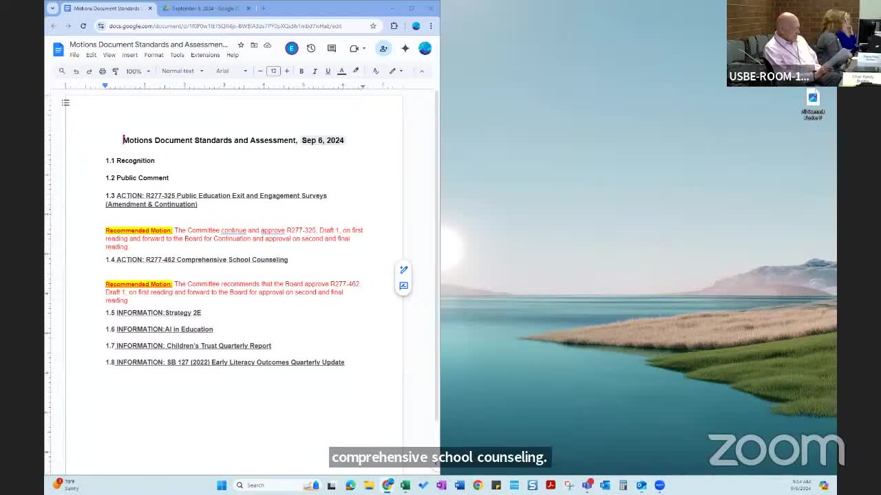 Committee approves comprehensive school counseling rule on first reading and forwards to board