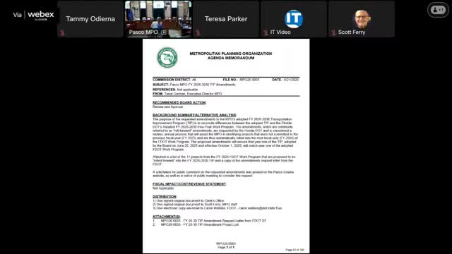 MPO board adopts nine-project TIP roll‑forward to keep previously approved projects moving