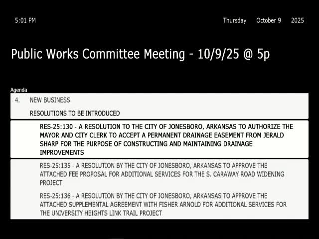 Jonesboro committee approves forwarding resolution to accept 15-foot drainage easement from Gerald Sharp