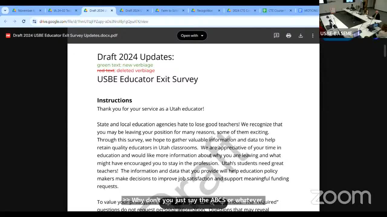 Committee approves exit and engagement survey drafts and forwards them to the board
