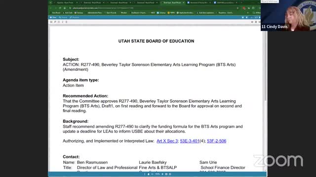 Committee approves changes to Beverly Taylor Sorensen elementary arts rule, including new salary allocation cap