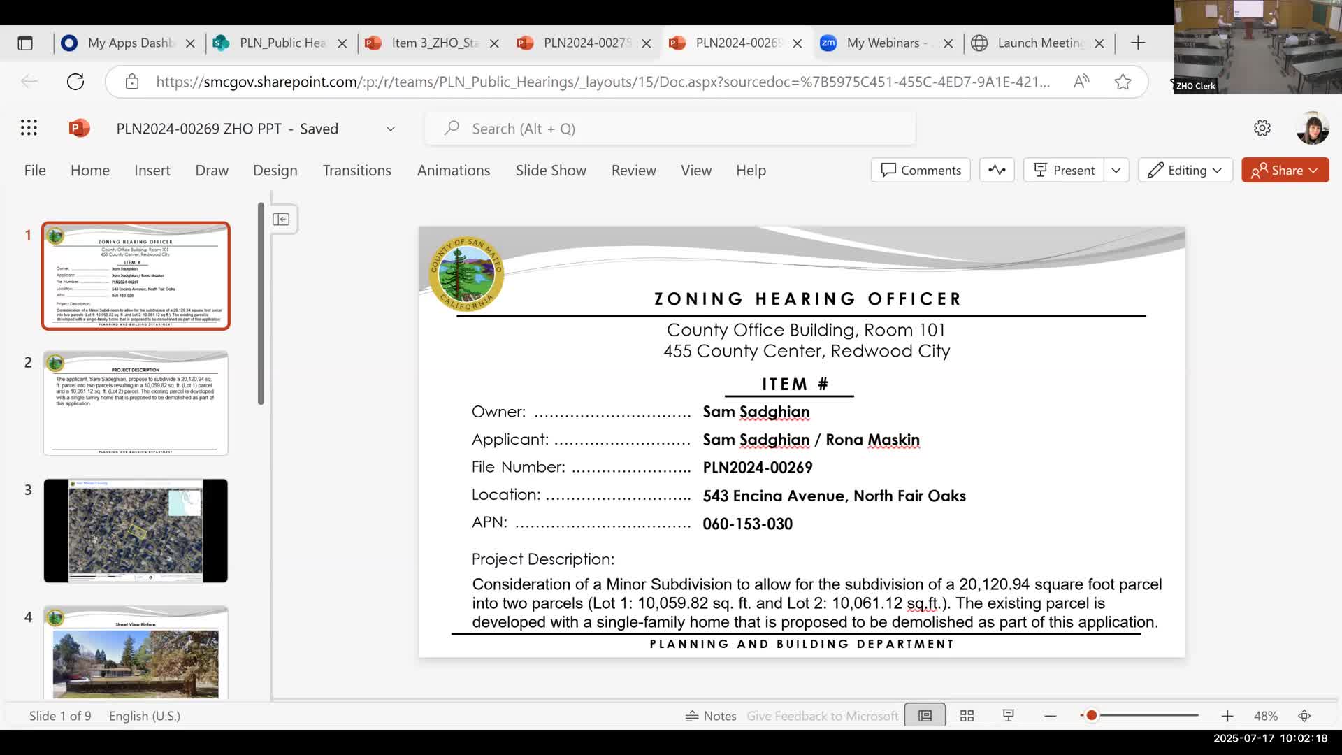 San Mateo Zoning Officer Approves Two‑Lot Subdivision at 543 Encina Avenue in Redwood City