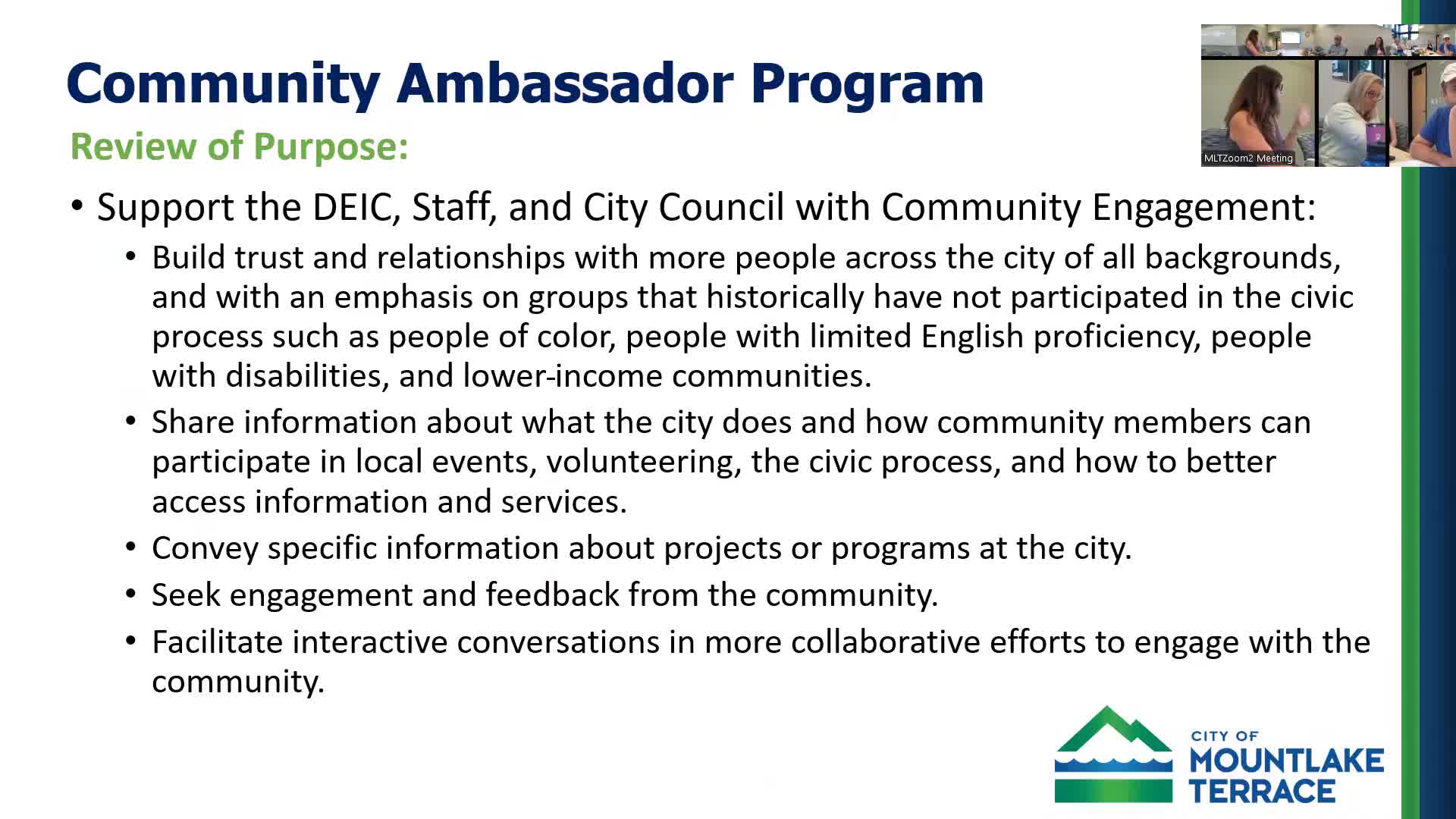 Commission moves forward on community ambassadors program and two‑year DEI action plan