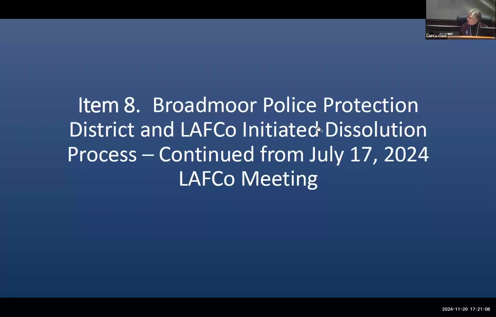 LAFCO to track Broadmoor Police Protection District finances and governance; rejects immediate dissolution