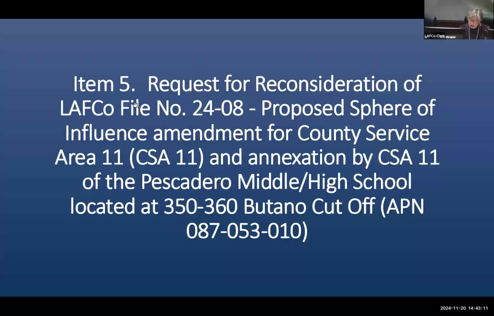 LAFCO denies Farm Bureau request to reopen CSA 11 annexation for Pescadero school; asks staff to update municipal service review