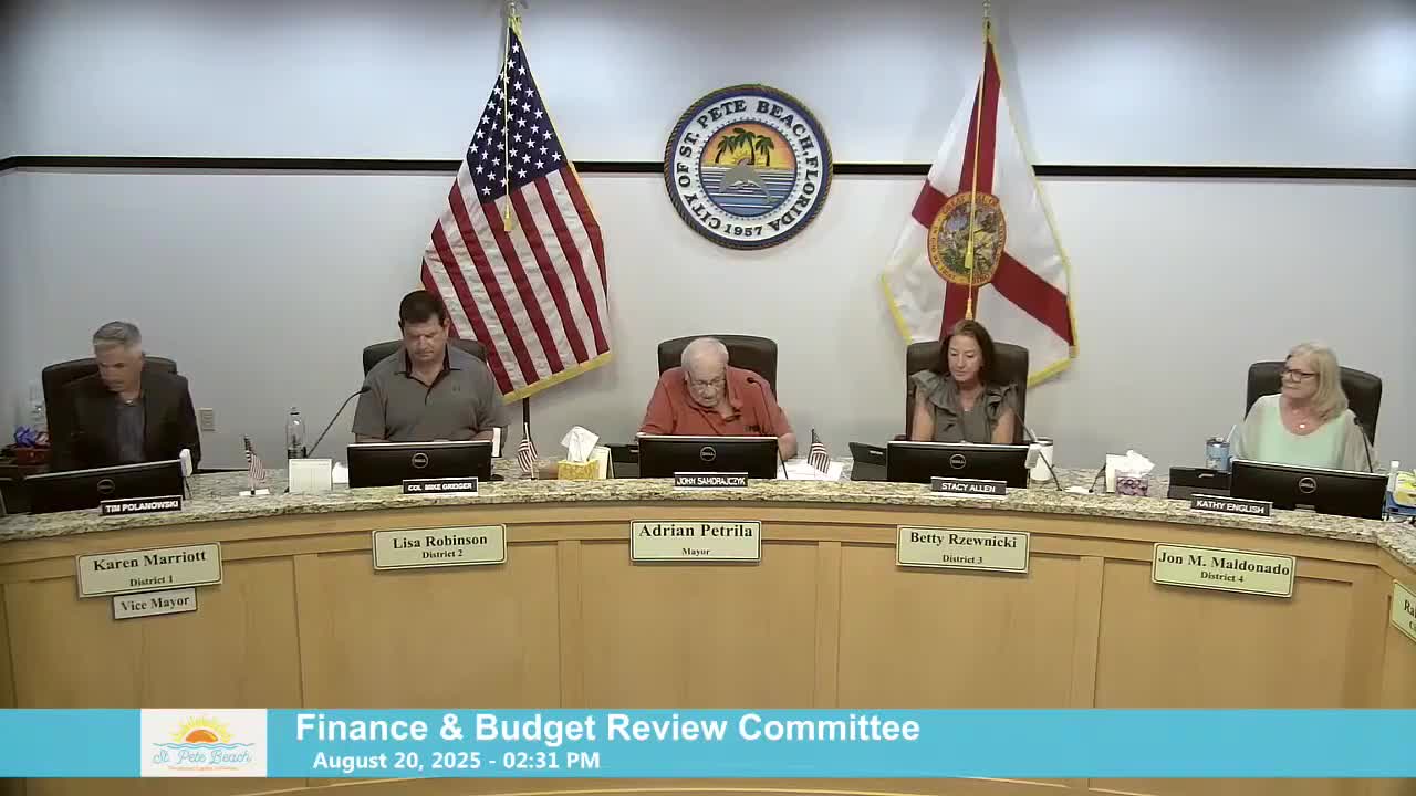 St. Pete Beach committee reviews tentative FY26 budget; staff recommends $5.8 million transfer to resiliency fund