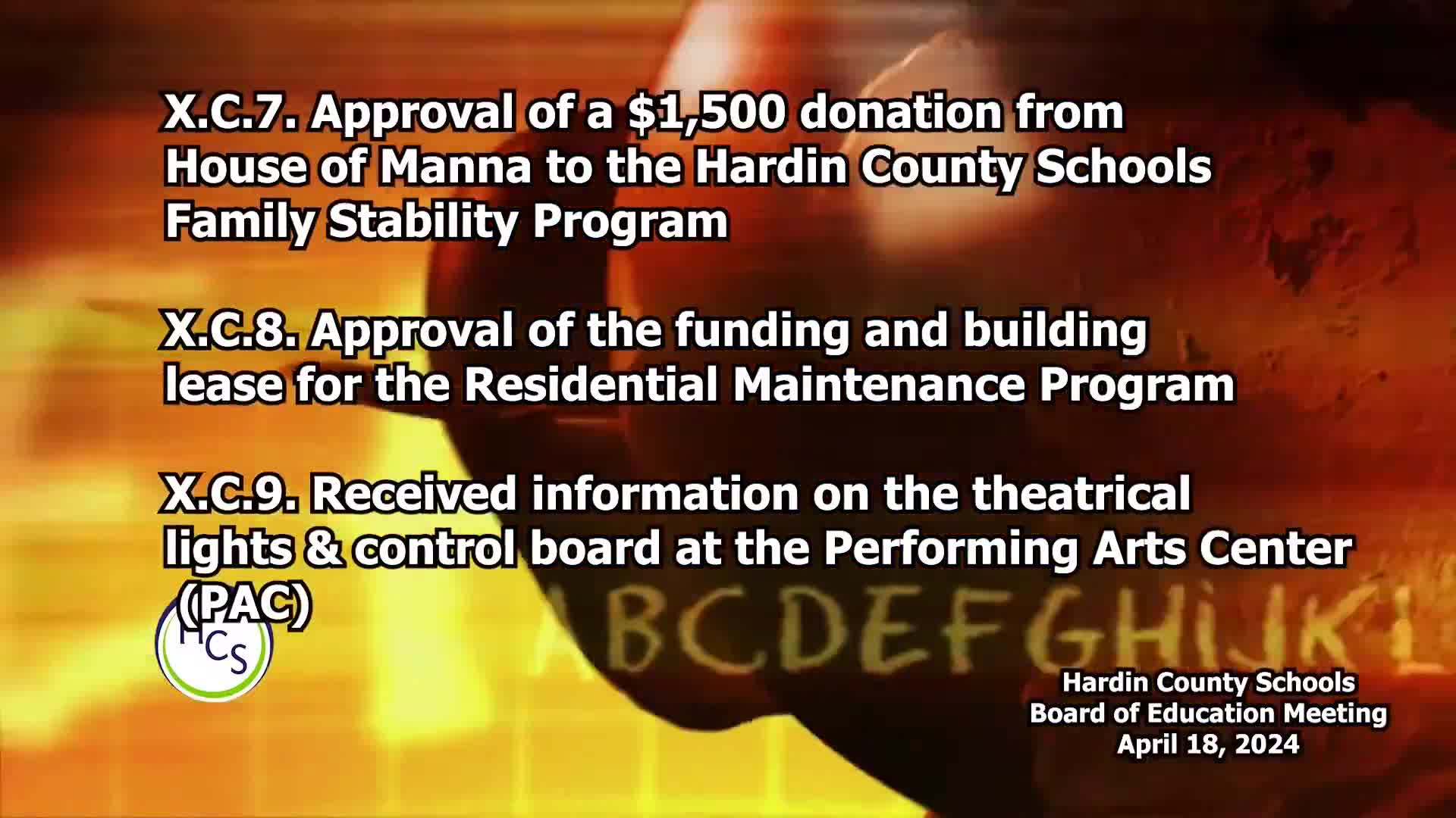 Hardin County Board approves consent agenda; board calendar and upcoming events announced